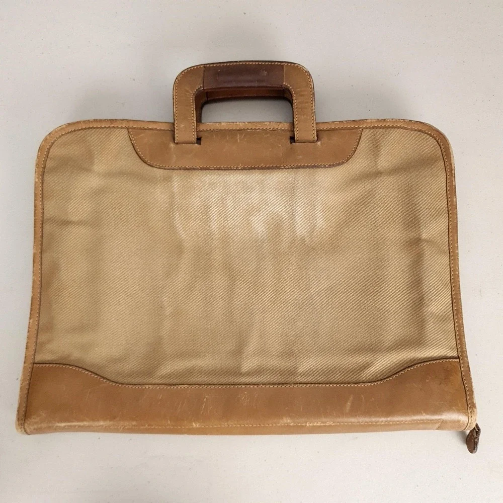 Ghurka Attache Bag No 24 Beige Soft Case Twill Leather Briefcase Bag USA 10x15